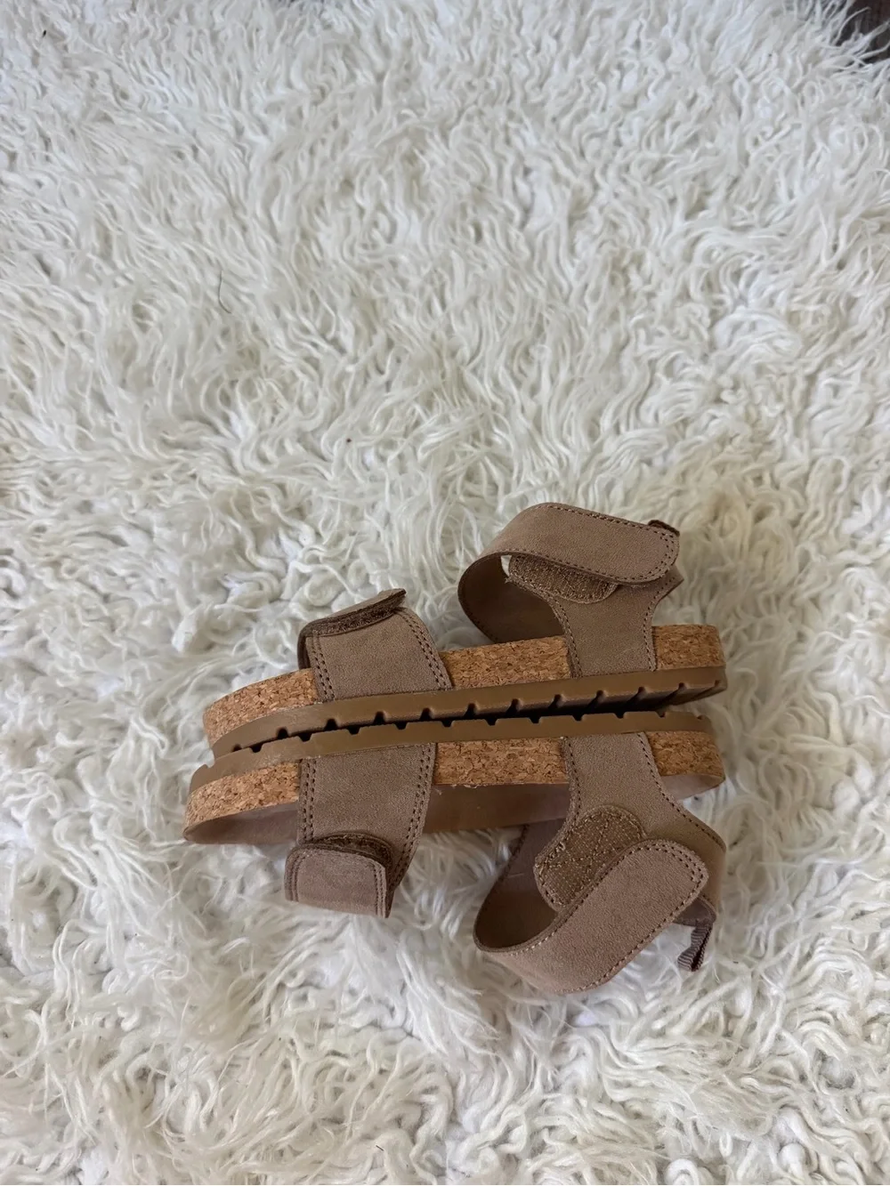 H&M Kids Tan Suede-Look Double-Strap Velcro Sandals